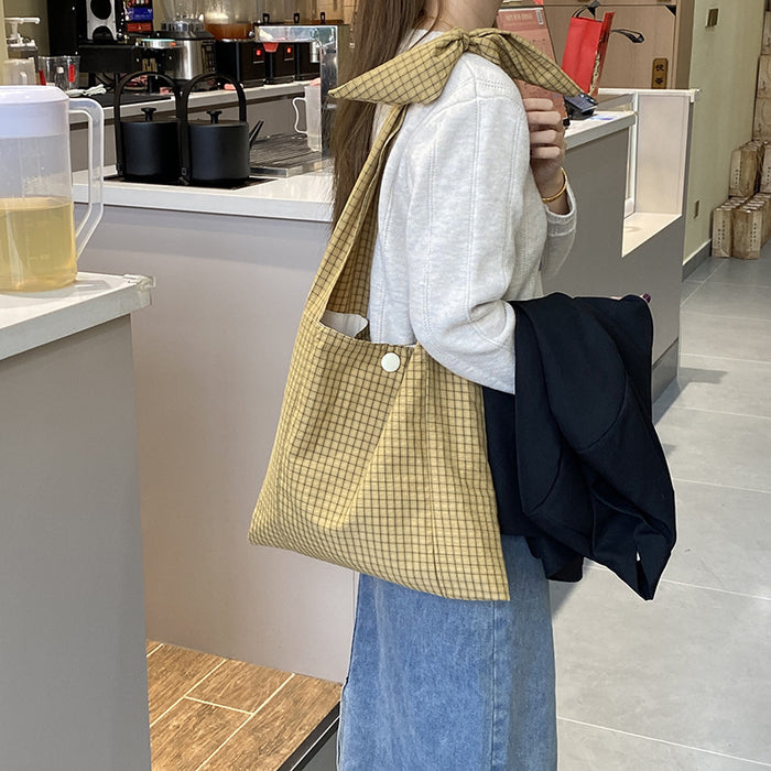 Wholesale Checkered shoulder bag, simple and versatile, lace up crossbody bag, large capacity casual tote bag
