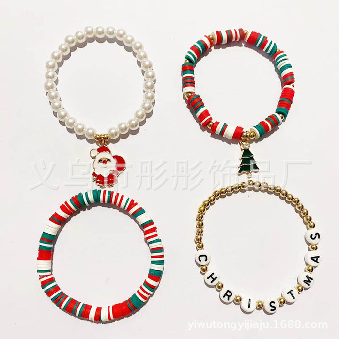 Wholesale Soft Clay Beaded Bracelet Christmas Tree Pearl Cartoon Sweet Versatile Bracelet Best Friend