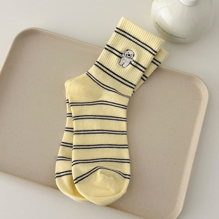 Wholesale Cute striped mid tube socks, casual pile socks