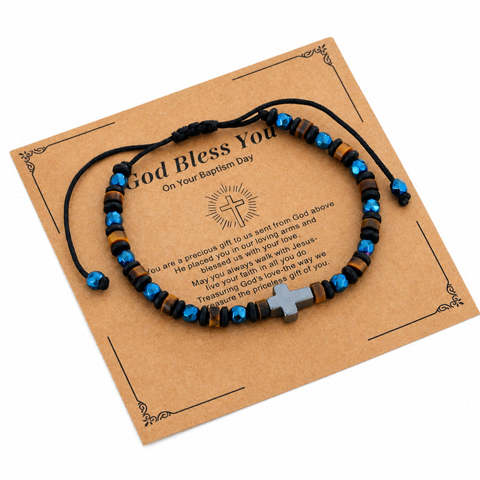 Wholesale Men S Cross Beaded Bracelet Adjustable Knot Blue Black Mix Fashion Jewelry Accessory Gift