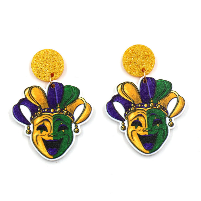 Wholesale Earrings Acrylic Mardi Gras Clown Mask JDC-ES-XYan018