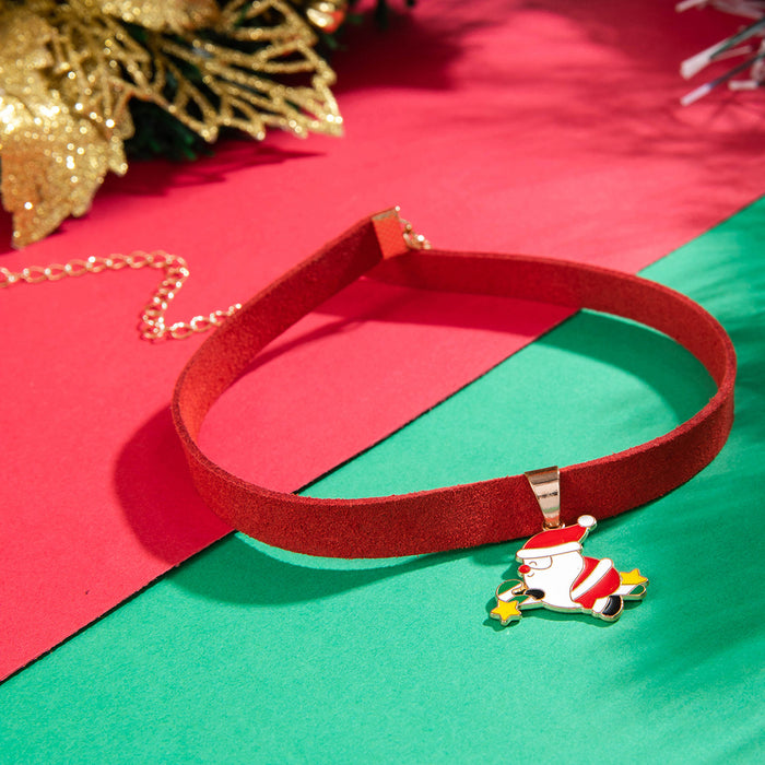 Wholesale Flannel Santa Christmas Tree Necklace Hand Knitted Beaded Jewelry Accessory MOQ≥2