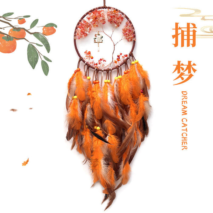 Wholesale Iron Hoop Cotton Thread Feather Handmade Dreamcatcher with Crystal Stones Tree of Life MOQ≥2
