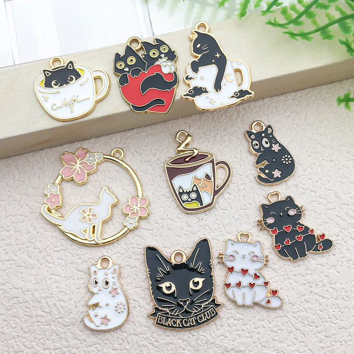 Wholesale  Mixed 10 cartoon black and white cat jewelry pendant earrings necklace pendant