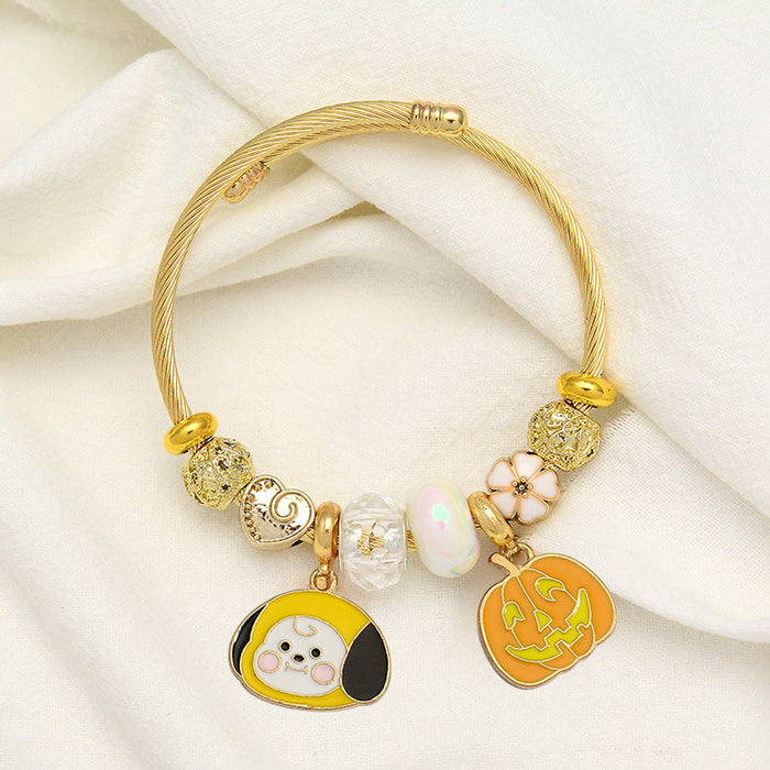 Wholesale Stainless Steel Ghost Pumpkin Beaded Bracelet Cartoon Design MOQ≥2