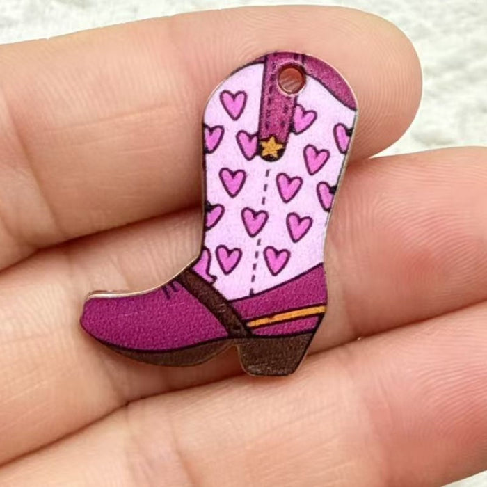 Wholesale 10pcs Alloy Vintage Western Cowboy Printed Boots Keychain Pendant Backpack DIY Jewelry Accessories