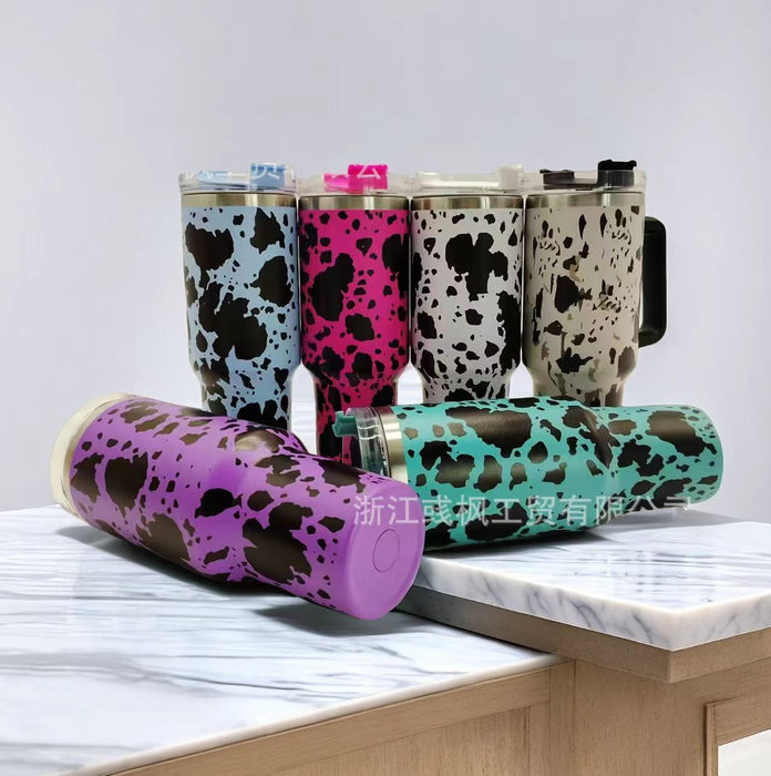 Wholesale Cow Print 40oz Insulated Car Cup with Handle - Stainless Steel Travel MOQ≥2