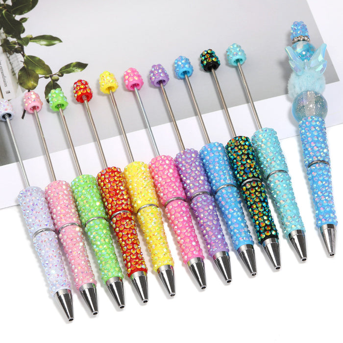 Wholesale Creative DIY full diamond beaded ballpoint pen multicolor plastic beaded pen hand-set diamond beaded pen