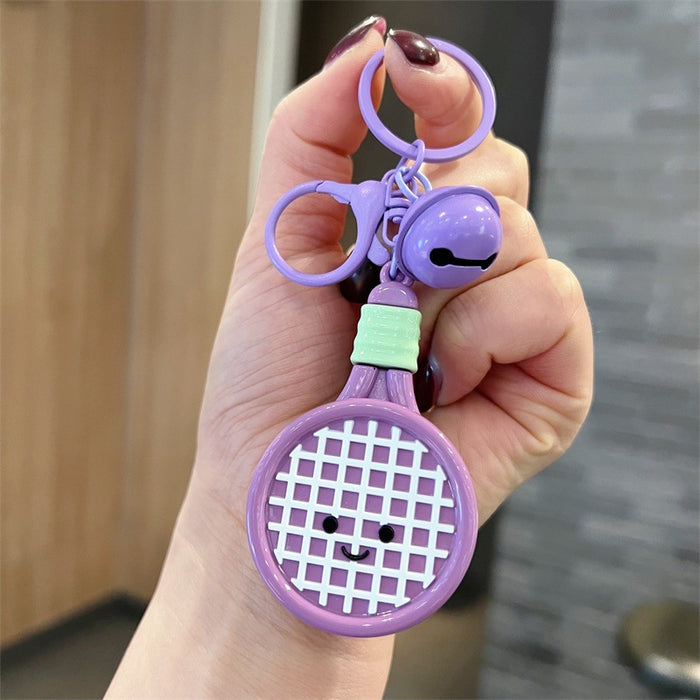 Wholesale Cute PVC cartoon colorful tennis racket keychains with bell