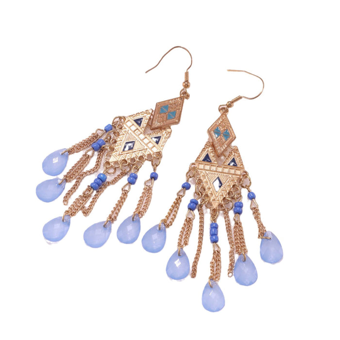 Wholesale Long tassel chain earrings, fashionable and personalized feather earrings, niche ethnic style ear hooks and earrings