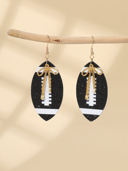 Wholesale Sporty PU leather printed rugby ball earrings