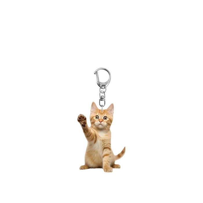 Wholesale 2pcs/set Cat Wave Keychain Acrylic Flat  Pendant with Lobster Buckle