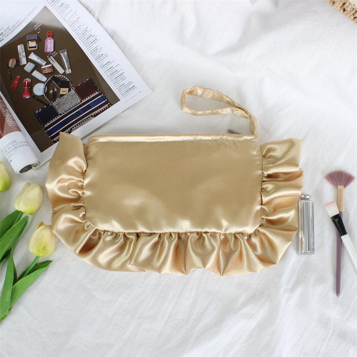 Wholesale Stylish Satin Finish Ruffle Trim Clutch Handbag Wine Red Polyester Small Evening Purse For Women Zipper Closure Party Bag