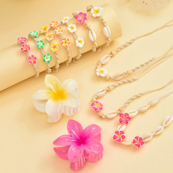 Wholesale Handmade Soft Clay Egg Flower Shell Jewelry Set Pink Beach Style Fashion Accessory