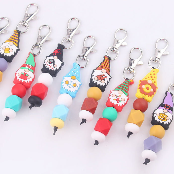 Wholesale Cartoon Santa Claus Silicone Bead Keychain JDC-KC-GuangTian035