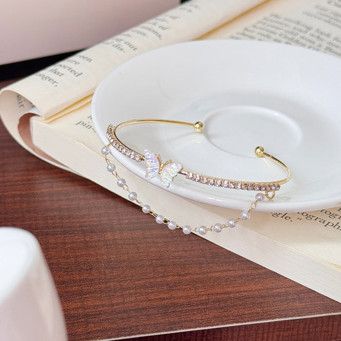 Wholesale Open double-layer butterfly bracelet with a simple and luxurious temperament, personalized bracelet with a niche design, and handmade accessories