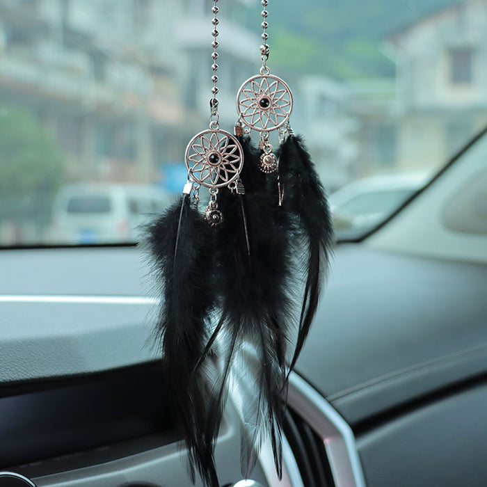 Wholesale Alloy White Feather Dream Catcher Car Hanging Decoration Rearview Mirror Pendant