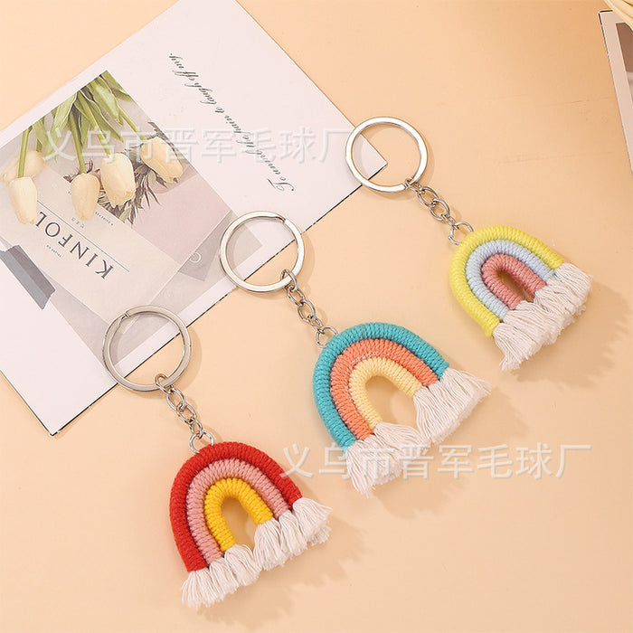 Wholesale Colorful hand-woven polyester rainbow tassel small pendant bag keychain ornaments