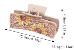 Wholesale Western Denim Wind Sunflower Cactus Leather Women' s Hairpin Grab Clip Shark Clip Plus Earrings Combination