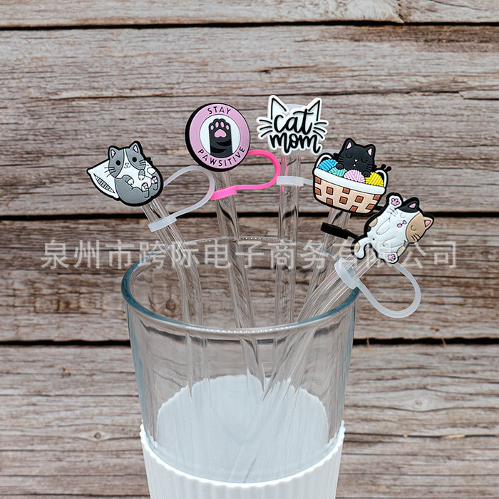Wholesale New Cat Animal Straw Cover 10MM Straw Cap Silicone Dust Stopper Cute Anime Party Straw Decoration