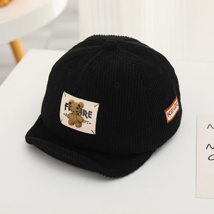 Wholesale thick corduroy cartoon bear logo simple children' s soft-brimmed hat baby cap