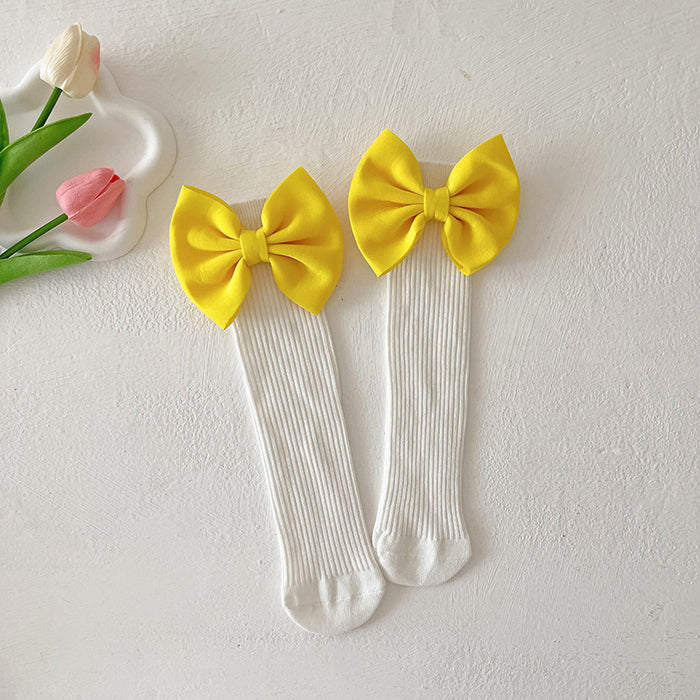 Wholesale Bow Lace Cotton Socks Candy-colored  Mid-length Socks Cute Children' s Calf Piled Socks