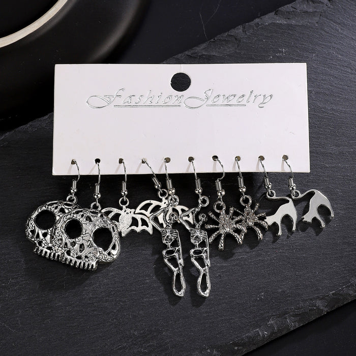 Wholesale  Exaggerated Earrings European and American Silver Pumpkin Skull Claw  Earrings 5-Piece Set Earrings
