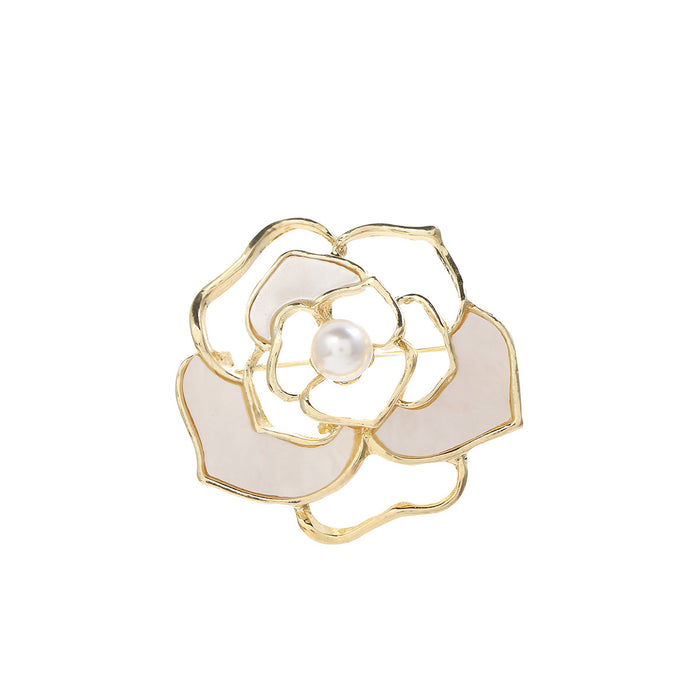 Wholesale Zinc alloy pearl camellia flower brooch