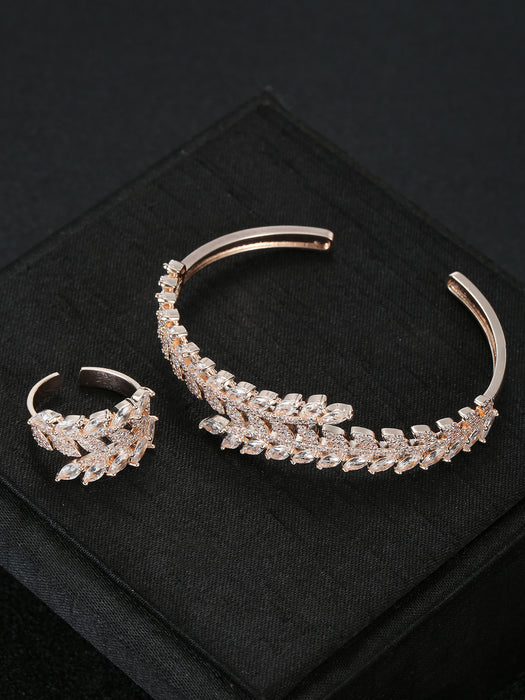 Wholesale Zircon Bracelet Ring Set Women' s Open Bracelet Bracelet Leaf Bracelet Daily Wear