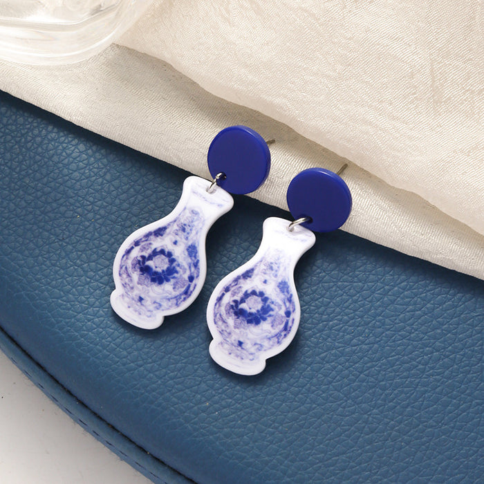Wholesale Vintage printed exaggerated earrings with silver needles for women