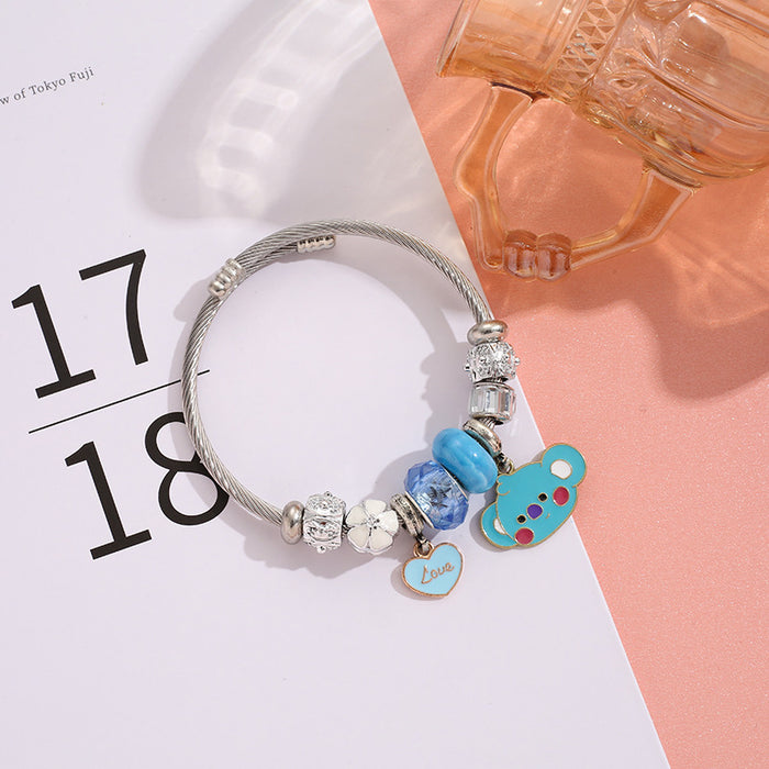 Wholesale Cute Cartoon Heart Stainless Steel Open Bangle for Men and Women