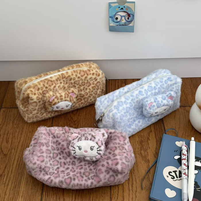 Wholesale Plush Leopard Print Pencil Bags