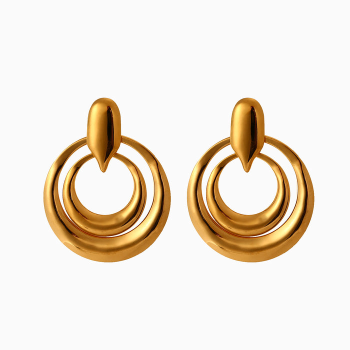 Wholesale Light luxury stainless steel double ring earrings with high-end feel, double-layer heart-shaped earrings wholesale