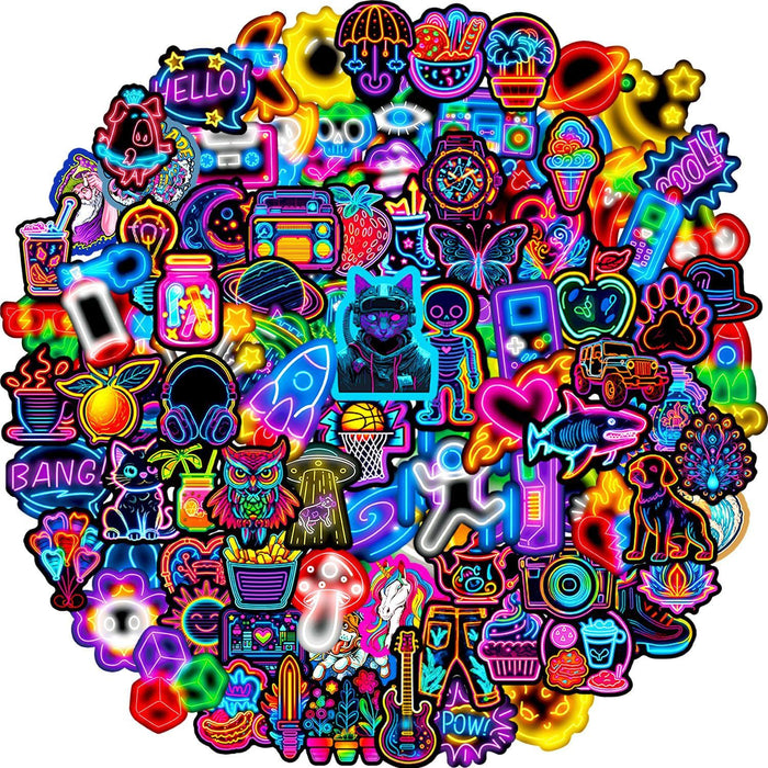 Wholesale 100pcs Neon cool self-adhesive waterproof stickers decorative skateboard notebook luggage stickers