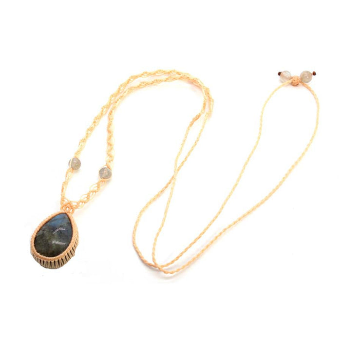 Wholesale Women S Vintage Bohemian Handmade Necklace Irregular Drop Natural Stone Pendant Braided Chain Fashion Jewelry Accessory