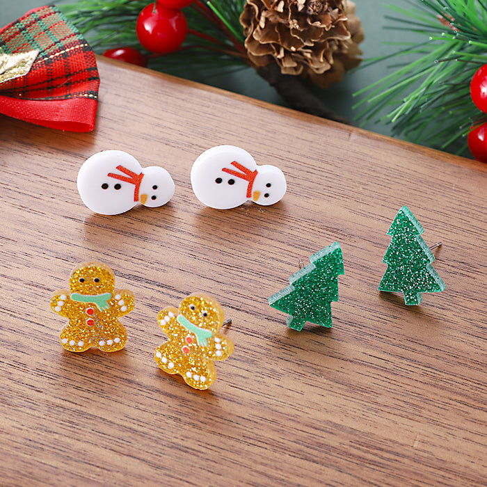 Wholesale Christmas gingerbread man,  Christmas tree,  snowman earring set,  shiny
