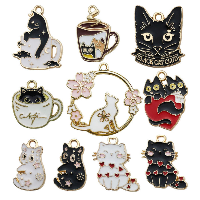 Wholesale  Mixed 10 cartoon black and white cat jewelry pendant earrings necklace pendant