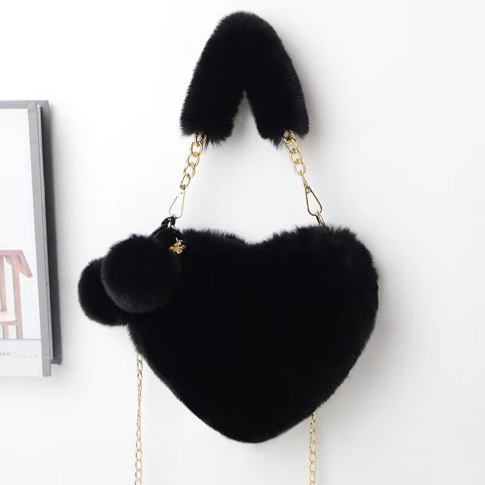 Wholesale Winter Plush Bag Simple All-match Heart-shaped Bag Shoulder Crossbody Women's Bag Valentine's Day Gift