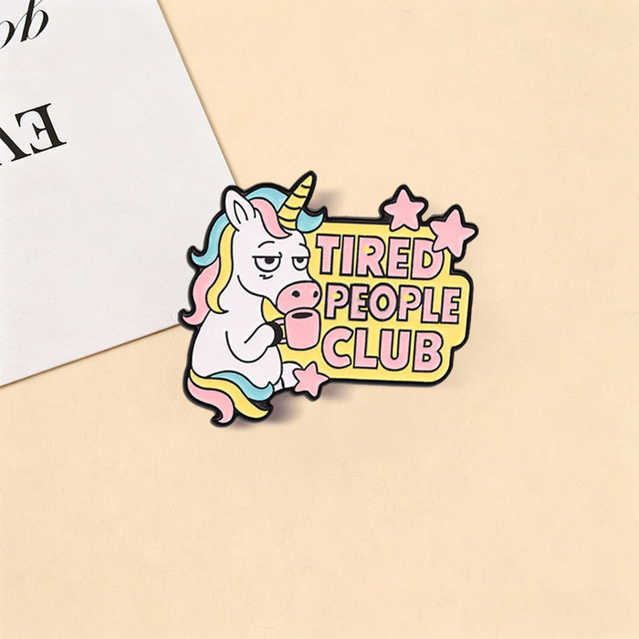 Wholesale Trendy Unicorn Coffee Pony Brooch Sleepy Horse Metal Badge Fashion Accessory