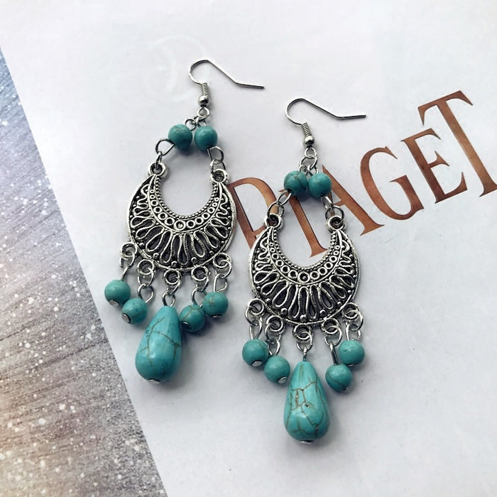 Wholesale Alloy Vintage Turquoise Ethnic Style Earrings JDC-ES-Luox009