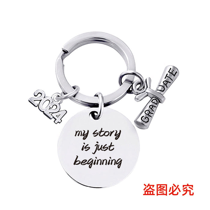 Wholesale Graduation Season Gift Round Stainless Steel Keychain JDC-KC-GangGu049