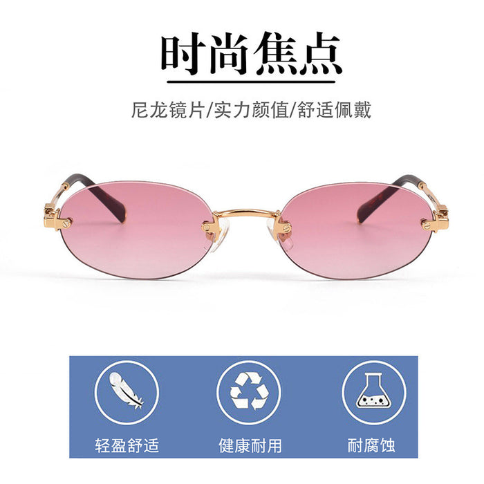 Wholesale Frameless sunglasses, high-end, fashionable, versatile, oval sunglasses