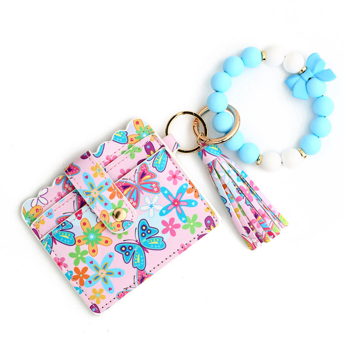 Wholesale Butterfly Print Silicone Bead Bracelet Keychain JDC-KC-NuoYi021