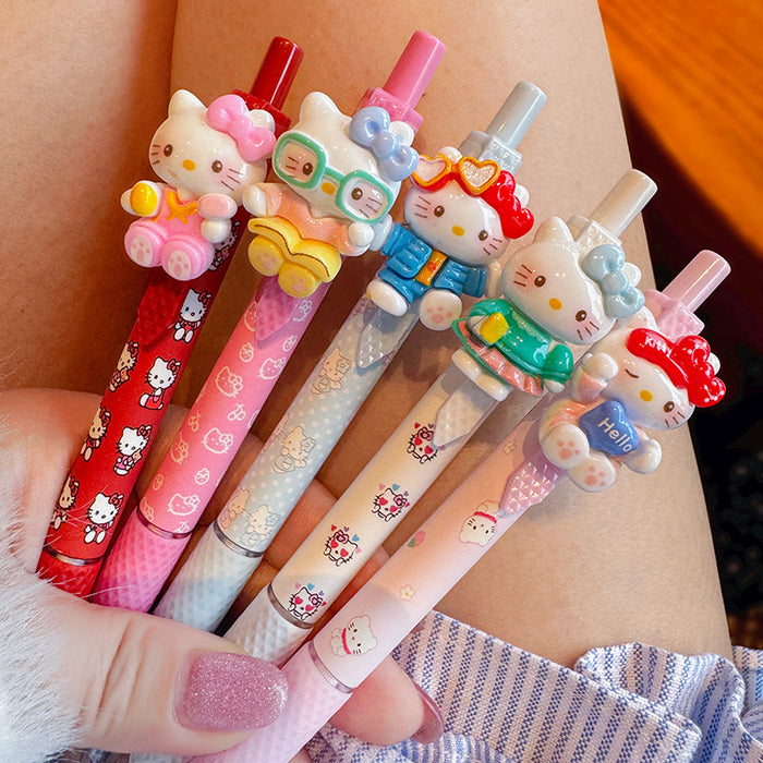 Wholesale 5pcs Cute Press Ballpoint Pen Multi-Color Cartoon Animation Image Primary School Student Writing Pen