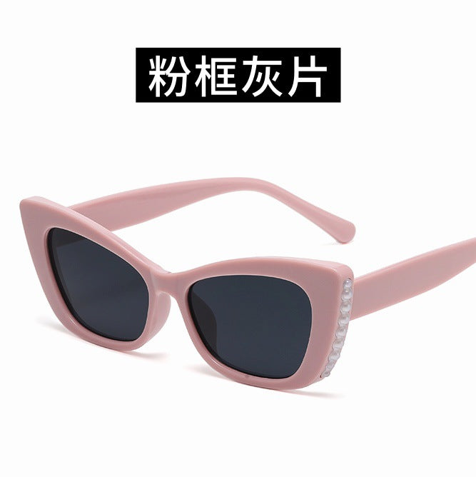 Wholesale Cat's Eye Pearl Sunglasses Simple Sunglasses Trendy Personalized Sunglasses Anti UV High End