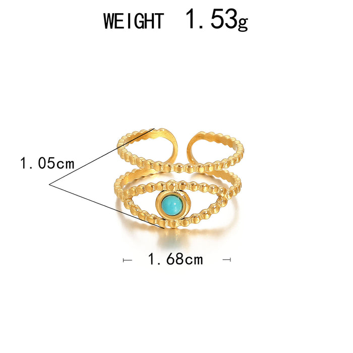 Wholesale stainless steel gold-colored turquoise adjustable ring