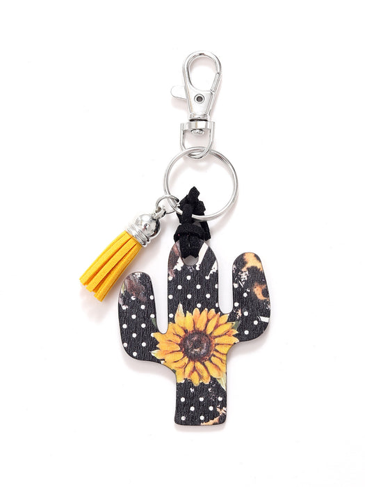 Wholesale Wooden Cactus Leopard Flower Rainbow Sunflower Stripe Print Keychain JDC-KC-YiTian018