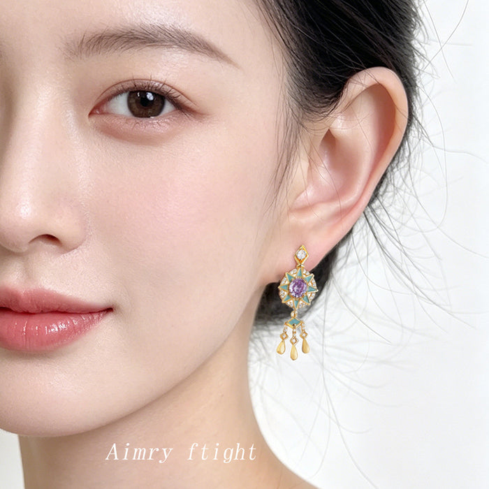 Wholesale Dream Catcher Enamel Drop Earrings with Zircon Tassel Jewelry Accessory