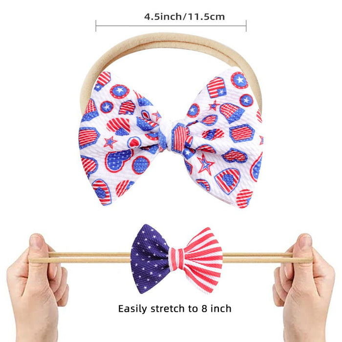 Wholesale 50PCS American Independence Day Flag Printed 4.5 Inch Bow Baby Hairband JDC-HD-XiuG002