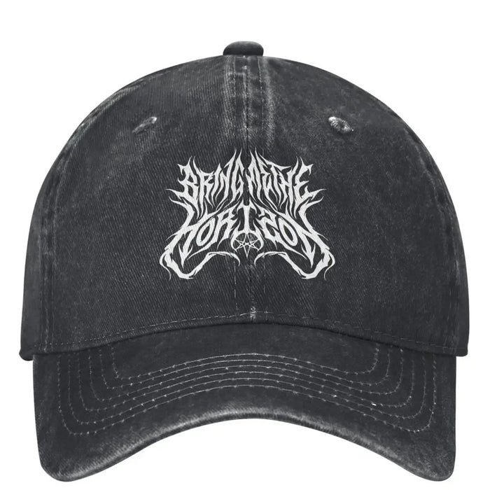 Wholesale Black Pentagram Print Baseball Cap Soft Dome Adjustable Curved Brim Vintage Band Style Hat Summer Sun Protection Fashion Accessory